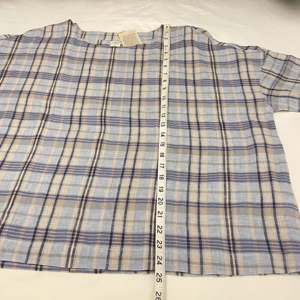 Lintico Aurora Linen Gingham Checked Boatneck 3/4 Sleeve Top - Picture 12 of 12